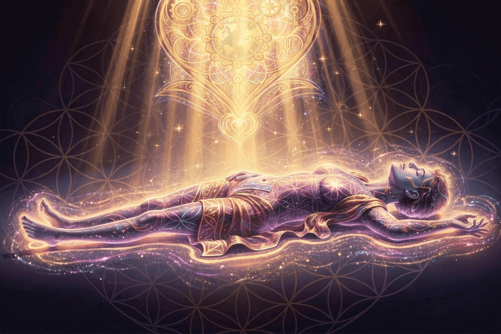 Person in peaceful meditation, receiving remote healing in a quiet space